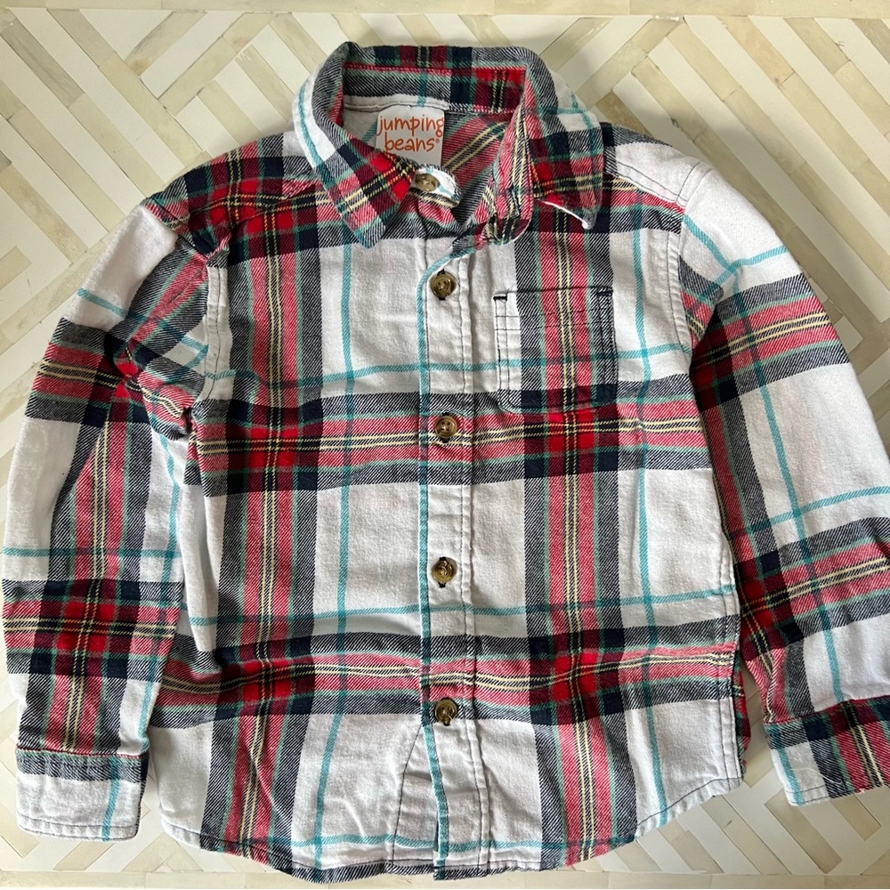 Red Plaid Cotton Flannel Shirt, 2T